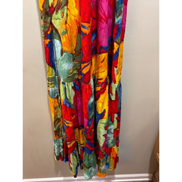 MSK Halter Maxi Dress Colorful Floral Tiered Sleeveless Vibrant Bohemian Size M - Picture 5 of 9